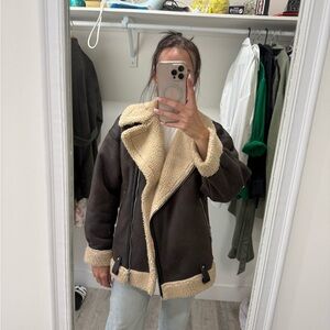 Zara Brown Teddy Jacket with Cream Accents